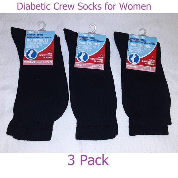 Diabetic Socks for Women - Black - Set of 3 Pairs - Picture 1 of 4